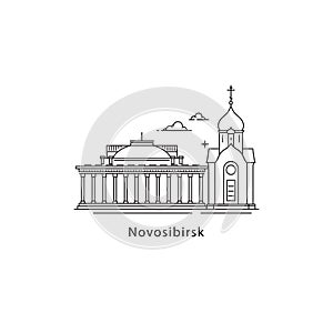 Novosibirsk logo isolated on white background. Novosibirsk s landmarks line vector illustration. Traveling to Russia photo