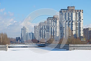 Novosmolenskaya embankment of the river Smolenka. Winter Saint Petersburg photo
