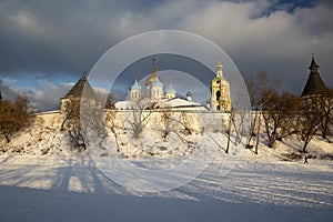 Novospassky Monastery (founded in 15s century) situated in Moscow in Russia during the winter