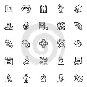 Novruz holiday line icons set