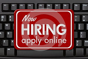 Now hiring apply online red sign