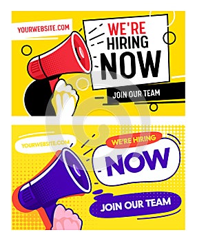 Now Hiring Career Opportunity Banner Set Template. Job Vacancy Promotion Advertising Typography Billboard. Join Creative