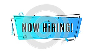 Now hiring concept. Emergency job vacancy advertisement geometric blue banner