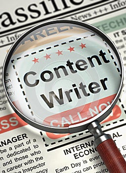 Now Hiring Content Writer. 3D. photo