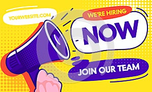 Now Hiring Job Opportunity Concept Banner Template. Vacancy Promotion Advertising Leaflet. Career Opportunity