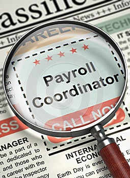 Now Hiring Payroll Coordinator. 3D. photo