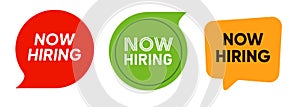 Now hiring speech balloon bubble shape red green yellow we are hiring graphic recruitment vacancy