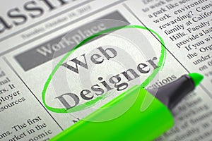 Now Hiring Web Designer. 3D. photo
