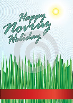 Nowruz greeting. Iranian new year. `Happy Novruz Holiday`. Nowruz `New Day` Happy Persian New Year invitation.