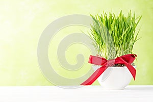 Nowruz holiday concept - grass, baklava sweets, nuts and seeds