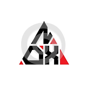 NOX triangle letter logo design with triangle shape. NOX triangle logo design monogram. NOX triangle vector logo template with red