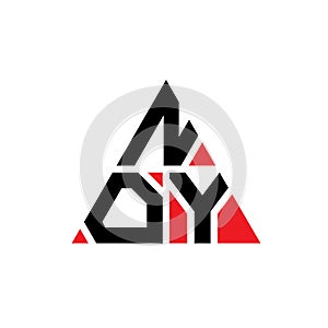 NOY triangle letter logo design with triangle shape. NOY triangle logo design monogram. NOY triangle vector logo template with red
