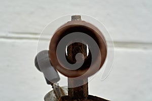Nozzle of gasoline blowtorch in front view