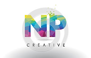 NP N P Colorful Letter Origami Triangles Design Vector.