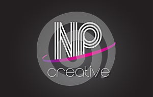 NP N P Letter Logo with Lines Design And Purple Swoosh.