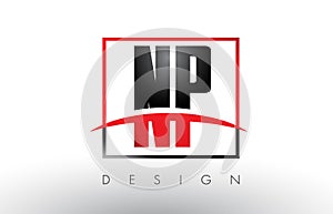 NP N P Logo Letters with Red and Black Colors and Swoosh.
