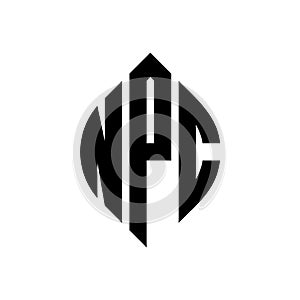 NPC circle letter logo design with circle and ellipse shape. NPC ellipse letters with typographic style. The three initials form a photo