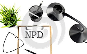 NPD New Product Development text on a clipboard on the white background photo