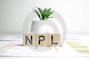 npl - word from wooden blocks with letters. business concept with charts