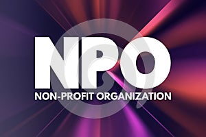 NPO - Non-Profit Organization acronym, business concept background