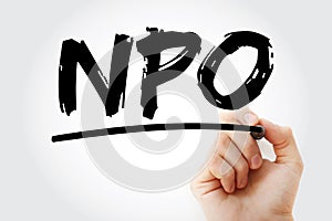 NPO - Non-Profit Organization acronym with marker, business concept background