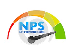 NPS Level Meter, measuring scale. Net promoter score Level speedometer indicator. Vector stock illustration