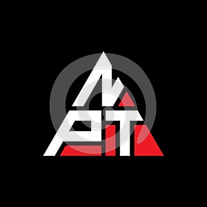 NPT triangle letter logo design with triangle shape. NPT triangle logo design monogram. NPT triangle vector logo template with red