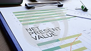 NPV Net Present Value is shown as financial and business concept