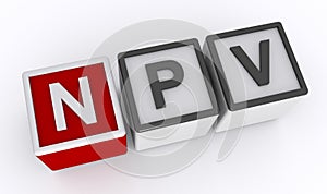 Npv Net Present Value word block on white photo