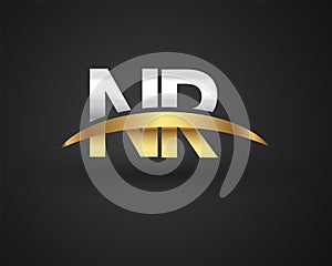 NR initial logo company name colored gold and silver swoosh design. vector logo for business and company identity
