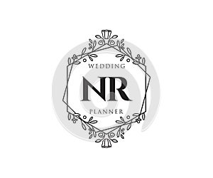 NR Initials letter Wedding monogram logos collection, hand drawn modern minimalistic and floral templates for Invitation cards,