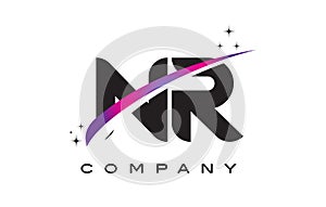 NR N R Black Letter Logo Design with Purple Magenta Swoosh