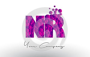 NR N R Dots Letter Logo with Purple Bubbles Texture.