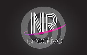 NR N R Letter Logo with Lines Design And Purple Swoosh.