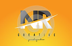 NR N R Letter Modern Logo Design with Yellow Background and Swoosh.