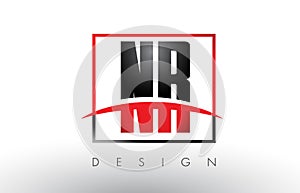 NR N R Logo Letters with Red and Black Colors and Swoosh.