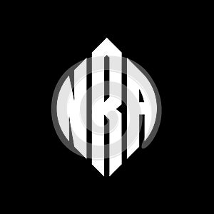 NRA circle letter logo design with circle and ellipse shape. NRA ellipse letters with typographic style. The three initials form a