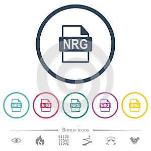 NRG file format flat color icons in round outlines