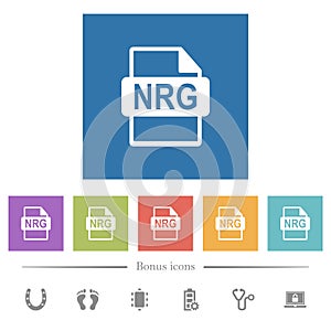 NRG file format flat white icons in square backgrounds