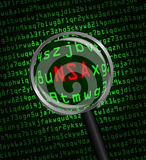 NSA revealed in computer code through a magnifying glass photo