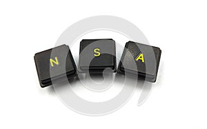 Nsa word spelled out on white background photo