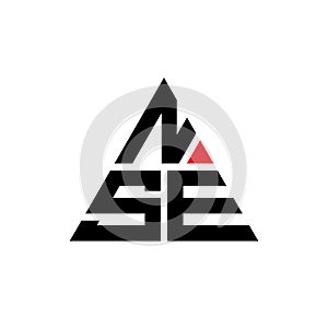 NSE triangle letter logo design with triangle shape. NSE triangle logo design monogram. NSE triangle vector logo template with red