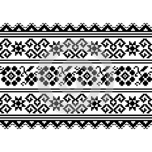 Ukrainian, Belarusian folk art vector seamless pattern with flowers, long cross-stitch ornament inpired by folk art - Vyshyvanka photo