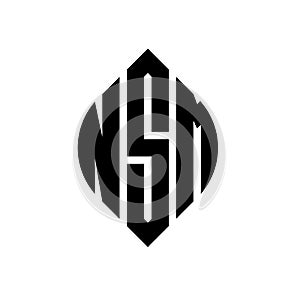 NSM circle letter logo design with circle and ellipse shape. NSM ellipse letters with typographic style. The three initials form a
