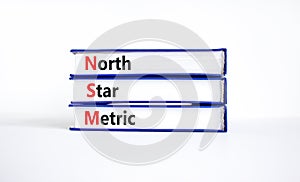 NSM north star metric symbol. Concept words NSM north star metric on books on a beautiful white background. Business and NSM north
