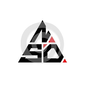 NSO triangle letter logo design with triangle shape. NSO triangle logo design monogram. NSO triangle vector logo template with red
