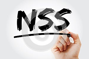 NSS - Network Security Services acronym with marker, technology concept background