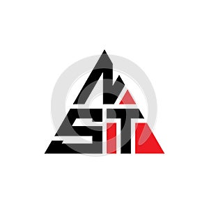 NST triangle letter logo design with triangle shape. NST triangle logo design monogram. NST triangle vector logo template with red