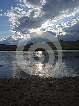 Sunset on the Ili River, Kazakhstan photo