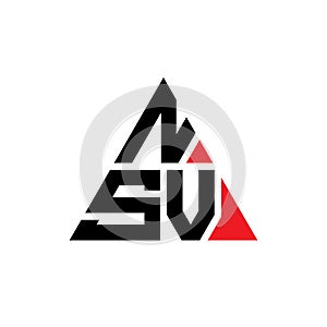 NSV triangle letter logo design with triangle shape. NSV triangle logo design monogram. NSV triangle vector logo template with red